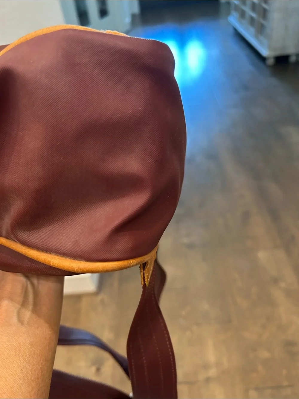 Brown Leather-Trim Burgandy Backpack